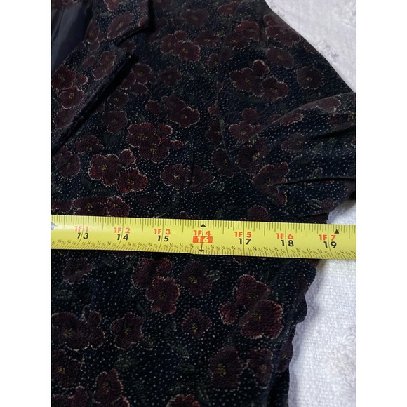 Vintage 60s Blazer Jacket Dark Academia Velour Velvet Floral Christmas Holiday - Picture 5 of 6